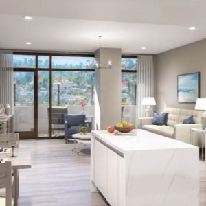 Belmont Village La Jolla 5 - Apartment living room and kitchen.JPG