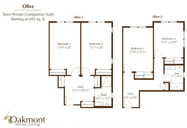 Oakmont of Pacific Beach floor plan private room shared bath Olive I & II.JPG