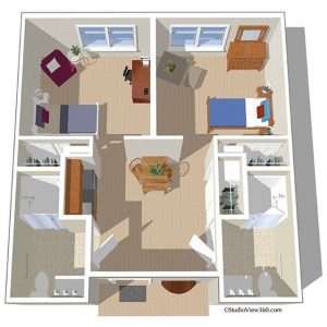 Sunrise at Yorba Linda floor plan private room and bath shared common area companion suite.JPG