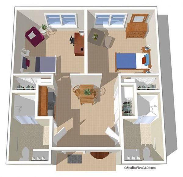 Sunrise at Yorba Linda floor plan private room and bath shared common area companion suite.JPG